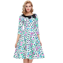 Belle Poque Stock 3/4 Sleeve 50s Floral print Retro Vintage Party Robe en coton BP000041-4